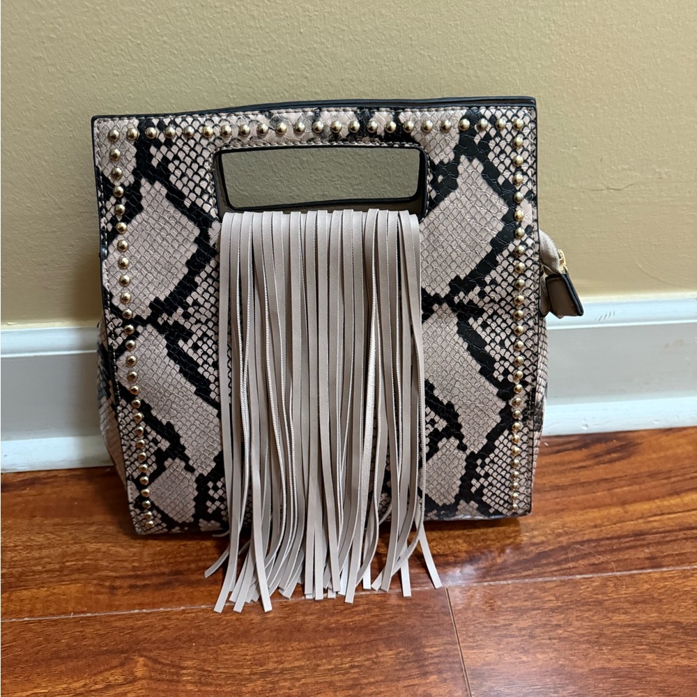 Chic Snake Print Fringe Handbag